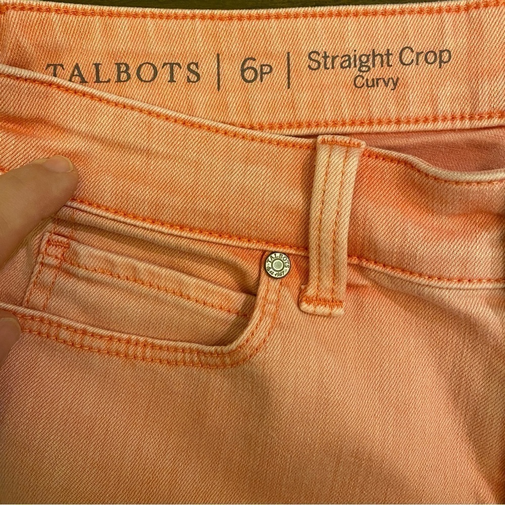 Talbots 6P Straight Crop Curvy Jeans Mid Rise Salmon Light Coral Pink Color - Picture 8 of 12